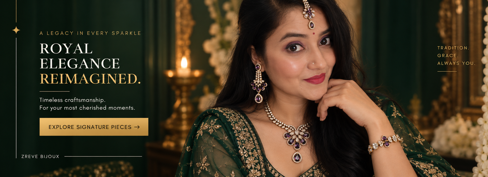 Royal purple jewellery set with necklace, earrings, maangtikka and bracelet by Zreve Bijoux